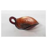 Carnival glass, handled candy dish, 7"