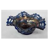 Carnival glass, candy bowl with open lace ruffled