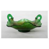 Carnival glass, candy dish with handles, 7",