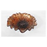 Carnival glass, 9.5" ruffled bowl, edge slaw as