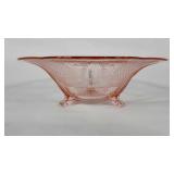 Pink Depression tri-footed bowl, 12"
