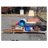 Skid with slow cooker, valet chair, cooler,