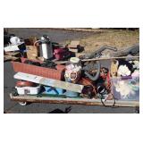 Skid with planter box, window blinds, kid