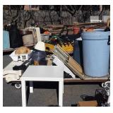 Skid of shelving boards,  water bottle, DeWalt