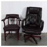 Upholstered arm chair and leather office chair,