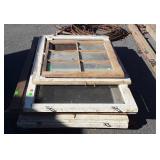 10 old wood Frame Screens, one is a window,
