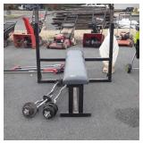 Weight bench,  bars, and steel weights