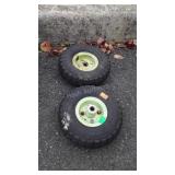 Two wheels and tube tires.  4.10/3.50-4