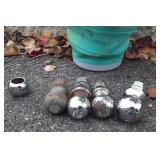 Collapsing bucket with tow  hitch balls.  Three