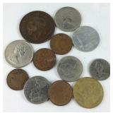 Foreign coins and 1919 English penny