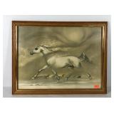 Ruth Ray white horse print, framed 27x21