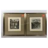 Pair of colored etching prints, signed, nicely