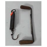 Tools, spring balance and draw knife