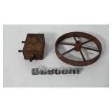 Car parts, metal wheel, wooden battery and custom