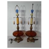 Two lamps with amber glass bases, both work, top