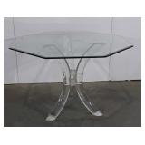 Octagon glass dining table with lucite base,