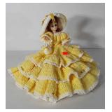 Doll with crocheted dress and hat, 15"