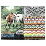 Textiles, horse themed throw,  multicolored knit