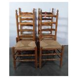 Set of four ladder back chairs with rush seating,