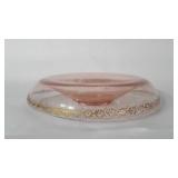 Pink depression glass console bowl with gold
