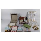 Picture frames (2), tiles, fabrics, etc.