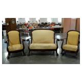 Three piece set, rocker, arm chair, carved
