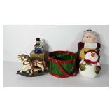 Holiday decor, includes drum basket, Mrs. Claus,
