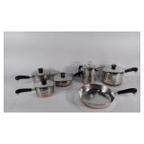 Revere Ware, pots with lids (4), skillet (1),