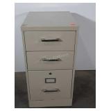 Three drawer metal filing cabinet, missing key,
