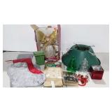 Christmas holiday decor,  stockings, tree stand,