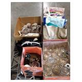 Skid lot of glass vases, tote bags, picture,