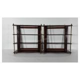 Two wooden and brass wall shelves, 23x23