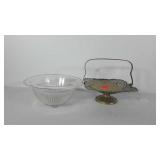 Two serving pieces: glass bowl and plated tray
