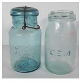 Two quart canning jars, lustre and gem