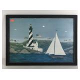 Warren Kimble lighthouse print, framed 32x23