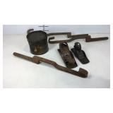 Two wood planes, can of grease, three crowbars