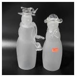 Pair of snowman frosted glass candle holders, 12"