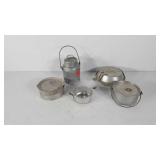 Camping kitchenwares, aluminum water jug and Boy