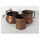 Copper group, includes copper bucket, pot and