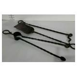 Wrought iron fireplace tools, 3 pieces