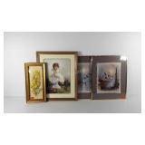 Wall art, four framed prints, sizes range from