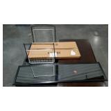 Skid lot: includes a mirror, wire racks, glass