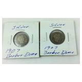 Two 1907 barber dimes