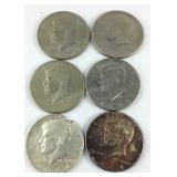 Six Kennedy halves, 1964 (2) 1974, 1995, 1993,