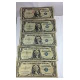 Five silver certificates, 1957, 1957A, 1935G