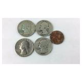 Four Washington quarters, 1935, 1957, 1942, 1966,