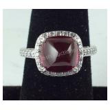 Cabochon Ruby & CZ Halo Ring, 4.1 grams Sterling