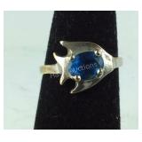 Blue Topaz Fish Ring, 1.7 grams Sterling Silver,