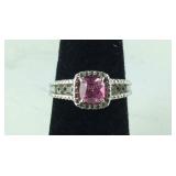 Pink CZ Halo Ring, 2.5 grams Sterling Silver,