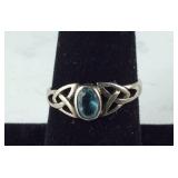 Blue Topaz Trinity Knot Ring, 2 grams Sterling